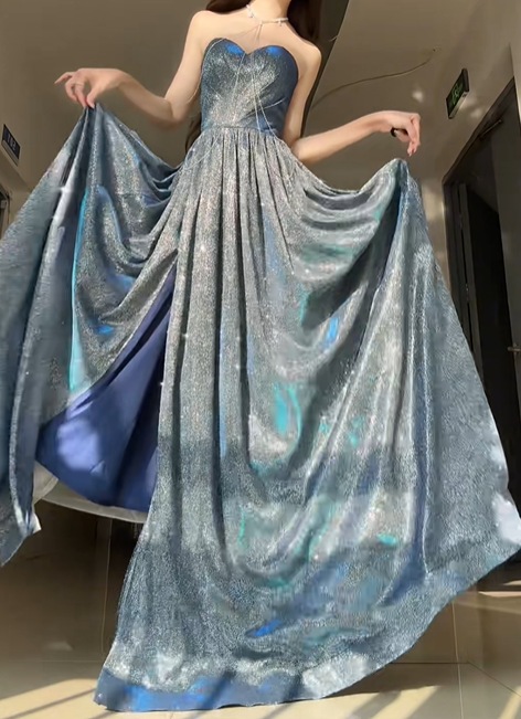 Shiny Blue A Line Sweetheart Neck Sequin Graduation Ball Gown 18th Birthday Dress with Slit SH4989