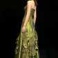 Vintage Green Mermaid Strapless Appliques Floral Satin Long Prom Dress SH5424
