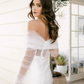 Elegant White Mermaid Long Sleeve Tulle Satin Long Sweep Wedding Dress SH4773