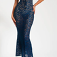 Sexy Mermaid Straps Navy Blue Lace Party Dress Evening Dress SH3224