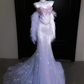 Exquisite Beaded Silver Sequin Mermaid Feather Tulle Date Dress Evening Dress Prom Dress SH3439