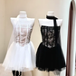 Black Sexy A Line Strapless Lace Tulle Short Homecoming Dress Cocktail Dress SH3429