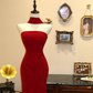 Elegant Mermaid Strapless Red Satin Prom Dress Evening Dress SH7365