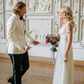 Flowy A Line Spaghetti Strap White Chiffon Wedding Dresses with Slit SH4702