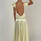 Charming A Line Deep V Neck Light Yellow Long Prom Dress with Open Back SH7781