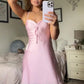 Elegant Pink Satin Strapless Homecoming Dress with Bow Front Mini Dress SH7889