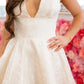 Elegant White Jacquard A-Line Halter Neck Mini Homecoming Party Dress SH7892
