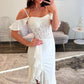 Beautiful Mermaid Off the Shoulder White Corset Prom Dress with Appliques Ruffles SH8137