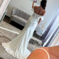 Beautiful Mermaid Off the Shoulder White Corset Prom Dress with Appliques Ruffles SH8137