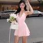 Pink A Line V Neck Ruffles Chiffon Short Homecoming Dress Outfits SH1909