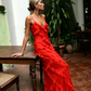 Red Backless Long Prom Dress With Ruffle  SH727
