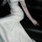 Elegant Mermaid Long Sleeve White Satin Long Sweep Wedding Dress SH5227