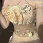 Cute Yellow Rose Ball Gown Off the Shoulder Beaded Satin Prom Dress 16th Birthday Dress SH5030