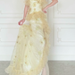 Pretty Mermaid Strapless Shiny Sequin Yellow Organza Slit Prom Dress Evening Dress SH6763