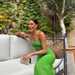 Stunning Sheath Strapless Green Satin Long Prom Dress Evening Dress SH2301