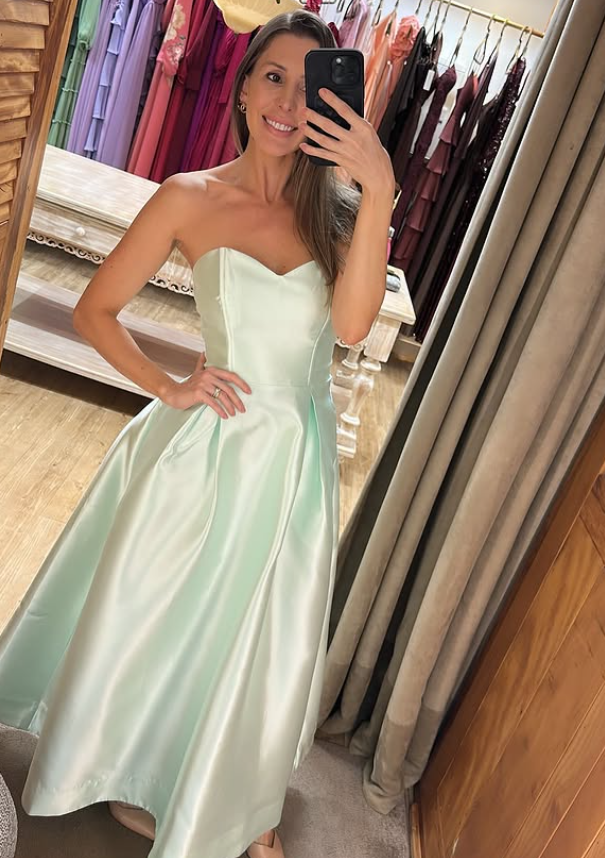 Simple Mint Green A Line Sweetheart Neck Satin Prom Dress Evening Dress SH6359