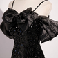 Black Off Shoulder Sequin Long Prom Dress Evening Dress With Bow Knot SH1047
