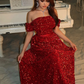 Shiny A Line Off the Shoulder Sequin Long Prom Dress Evening Dress SH7313