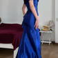 Vintage Royal Blue Mermaid V Neck Satin Slit Prom Dress Evening Dress Date Dress SH5635