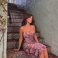 Dark Purple Sheath Spaghetti Strap Print Floral Satin Prom Dress Party Dress SH4604
