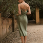 Simple Sheath One Shoulder Pleated Green Satin Bridesmaid Dress Evening Dress SH3060