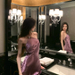 Sexy Purple A Line One Shoulder Satin Open Back Prom Dress Evening Dress Date Dress with Slit SH4905