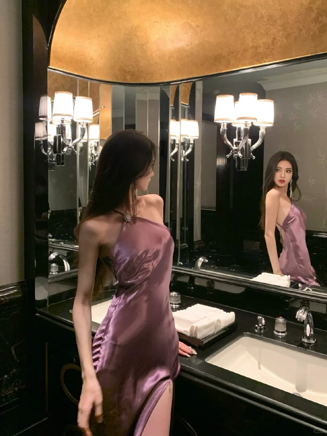 Sexy Purple A Line One Shoulder Satin Open Back Prom Dress Evening Dress Date Dress with Slit SH4905