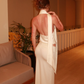 Two Piece Sheath Halter White Satin Long Prom Dress Evening Dress SH7566