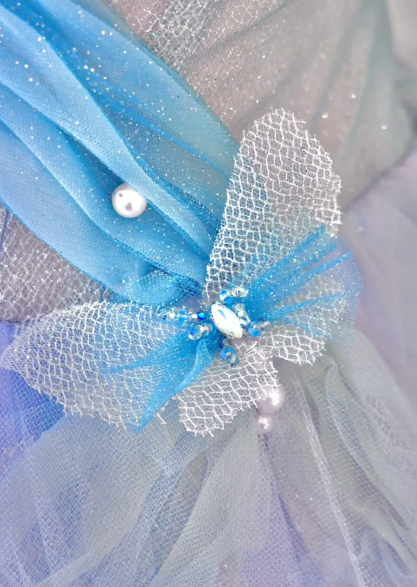Blue-purple Ombre Ball Gown Strapless Butterfly Tulle Prom Dress Quinceanera Dress SH7167