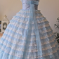 Vintage Blue Ball Gown Sweetheart Neck Layered Lace Tulle Prom Dress 16th Birthday Dress SH3862