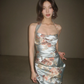 Sexy Sheath Halter Print Floral Satin Wedding Guest Dress Prom Dress SH4760