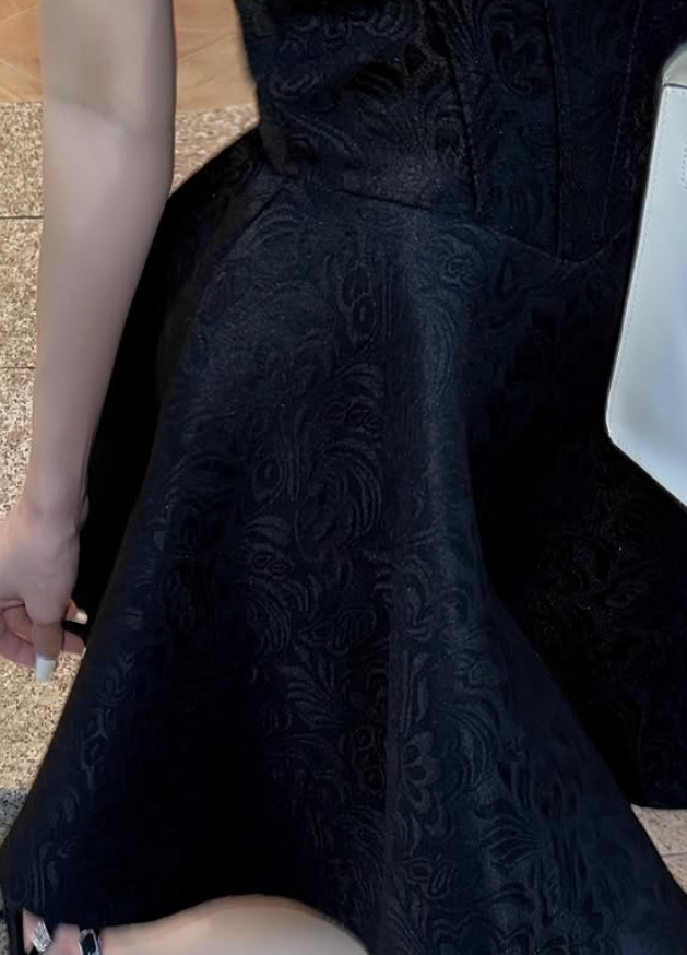 Black A Line Spaghetti Straps Print Satin Short Homecoming Dress Outfits SH6224