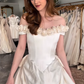 Retro Beige A Line Off the Shoulder 3D Flower Satin Wedding Dress SH6087