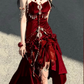 Burgundy Exquisite Mermaid Spaghetti Strap Beaded Velvet Long Party Dress Cocktail Dress(No accessories) SH3593