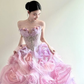 Dreamy Ball Gown Sweetheart Neck Exquisite Beaded Pink Purple Floral Tulle Long Prom Dress SH5036