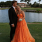 Strapless Tulle Appliques Long Evening Dress Orange Prom Dress SH965