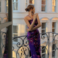 Sexy Purple Print Floral Sheath Halter Chiffon Long Prom Dress Party Dress SH4033