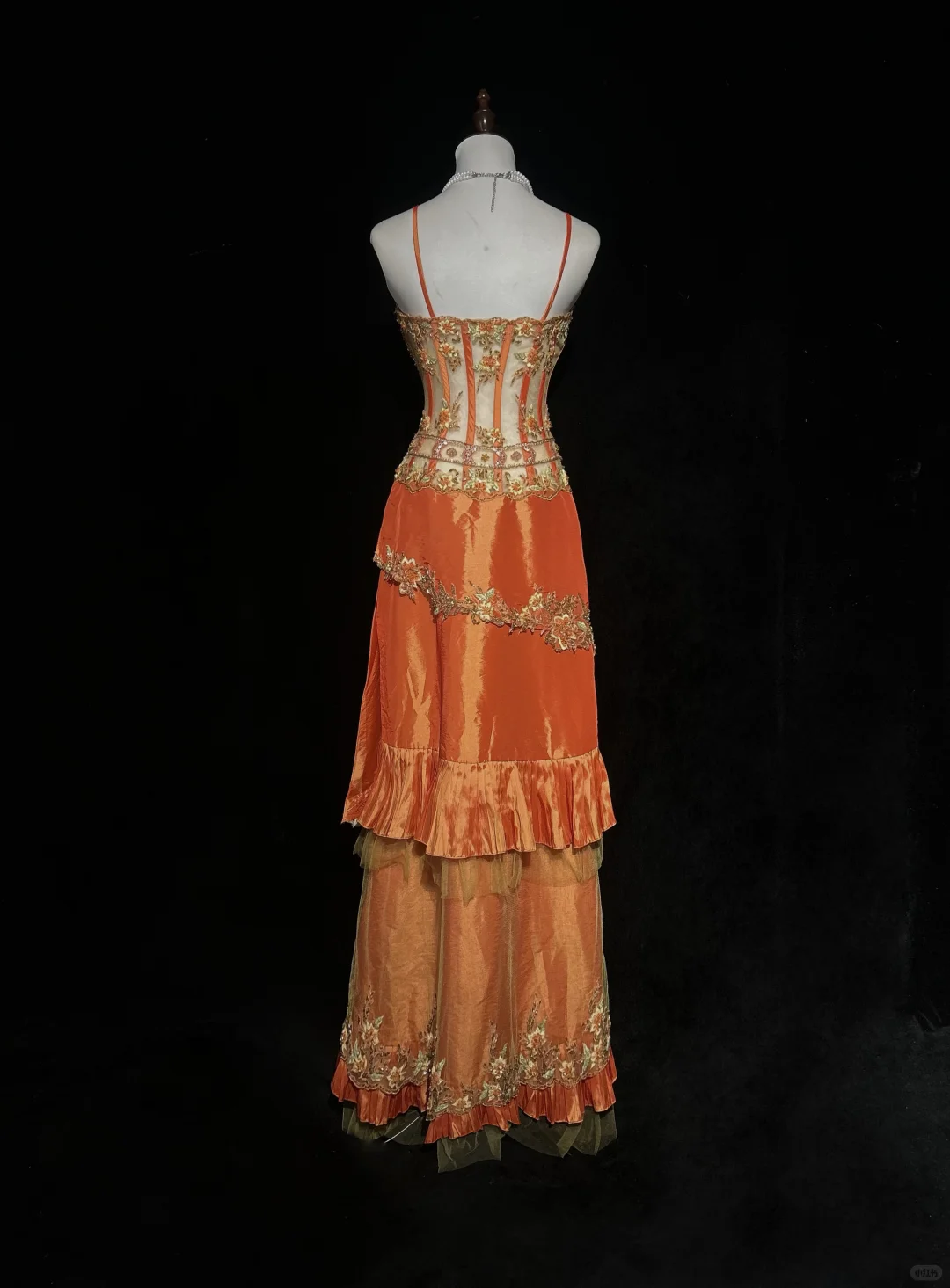 Retro Orange Mermaid Straps Corset Beaded Layered Satin Prom Dress Evening Dress SH3329