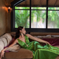 Classic Green A Line V Neck Satin Long Prom Dress Party Dress SH4031