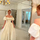 White Simple Elegant A Line Off the Shoulder Satin Long Wedding Dress SH6171