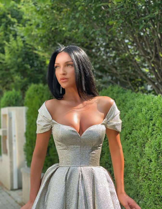 Shiny Champagne A Line Off the Shoulder Sequin Prom Dress Evening Dress SH6119