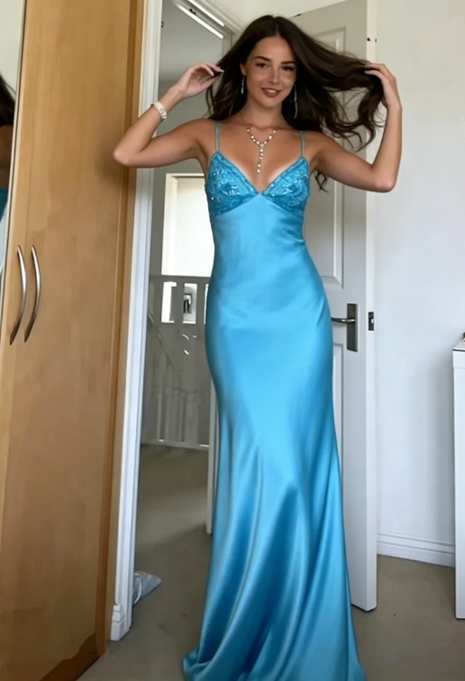 Blue Backless Mermaid Satin Long Evening Prom Dress SH1527