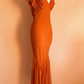 Vintage Mermaid V Neck Orange Chiffon Long Prom Dress SH5136