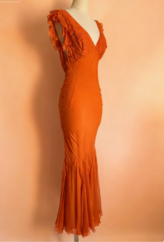 Vintage Mermaid V Neck Orange Chiffon Long Prom Dress SH5136