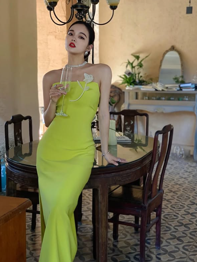 Elegant Sheath Strapless Satin Slit Prom Dress Evening Dress Date Dress SH5641