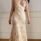 Vintage Apricot Mermaid Straps Beaded Lace Satin Long Prom Dress Wedding Guest Dress SH5505