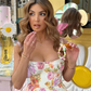Pretty Mermaid Spaghetti Strap Print Floral Satin Prom Dress Outfits SH1795