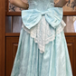 Vintage Blue A Line Straps Print Floral Satin Long Prom Dress with Bow SH5175