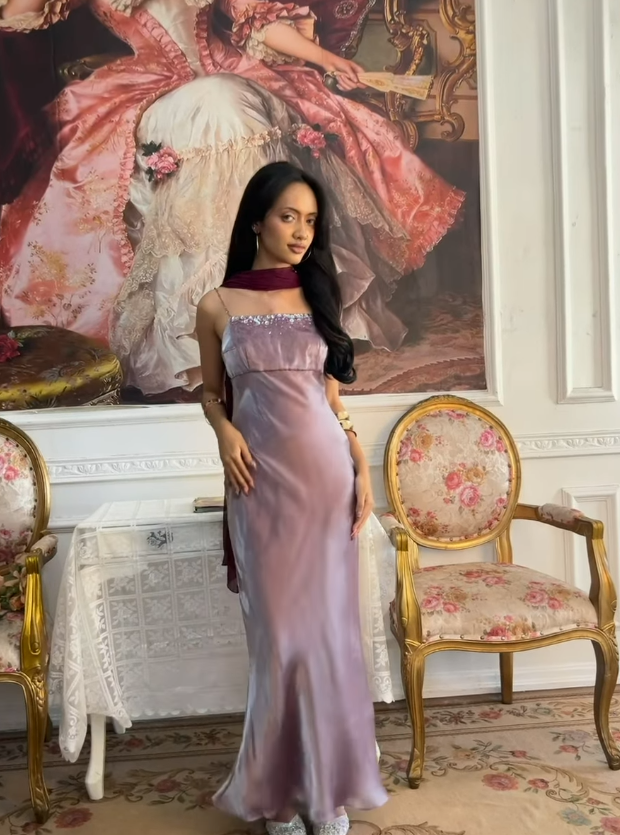 Purple Vintage Sheath Straps Exquisite Beaded Satin Prom Dress Graduation Prom Dress SH5490