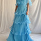 Blue Layered Chiffon A Line V Neck Simple Long Party Dress Evening Dress 18 Birthday Dress SH3625